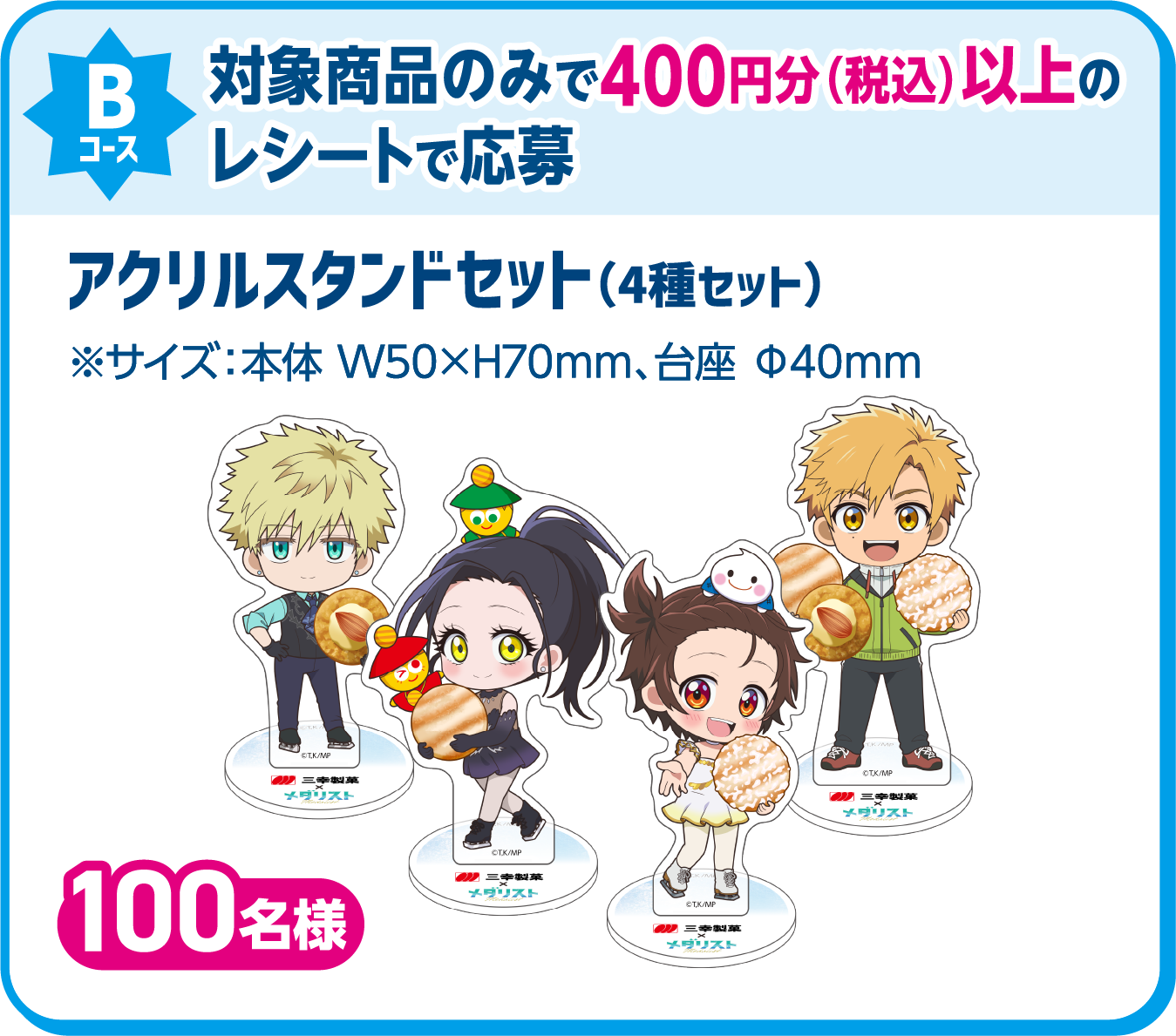 Bコース 対象商品のみで400円分（税込）以上のレシートで応募 アクリルスタンドセット（4種セット） ※サイズ：本体 W50×H70mm、台座 Φ40mm 100名様